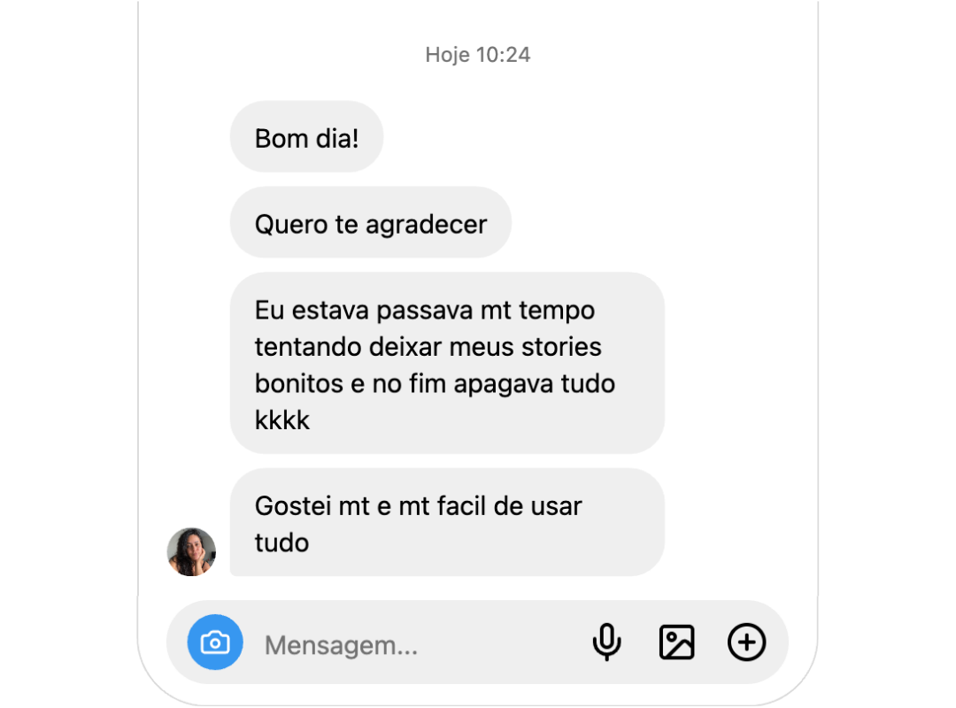 Depoimento de cliente via WhatsApp sobre o Kit Criadora Cristã